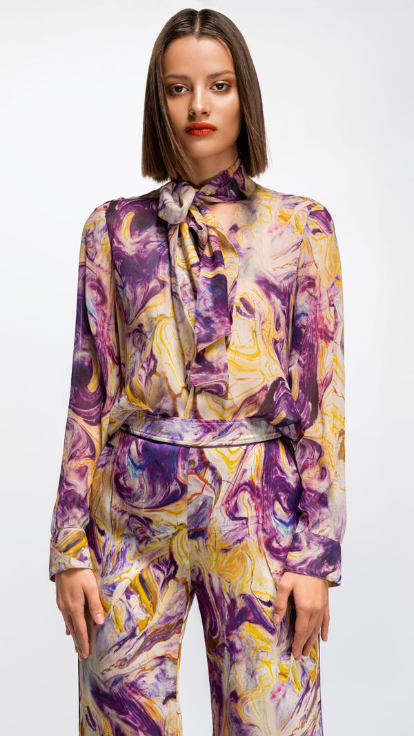 Dea Button Front Scarf Blouse