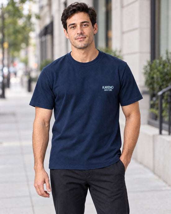 Borough Emblem Crew Tee in Navy, lifestyle