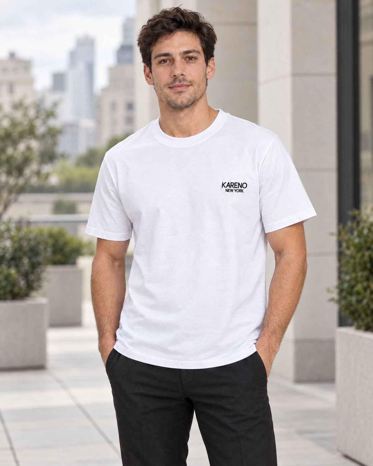 Borough Emblem Crew Tee in White, lifestyle