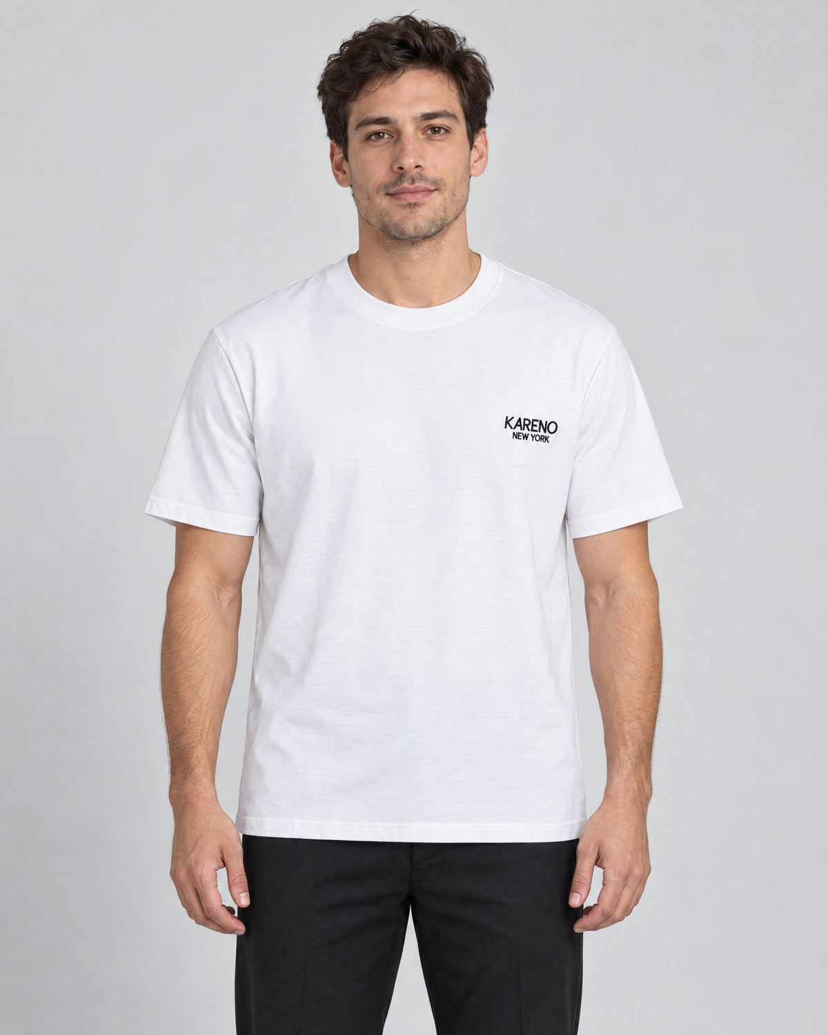Borough Emblem Crew Tee in White, on model