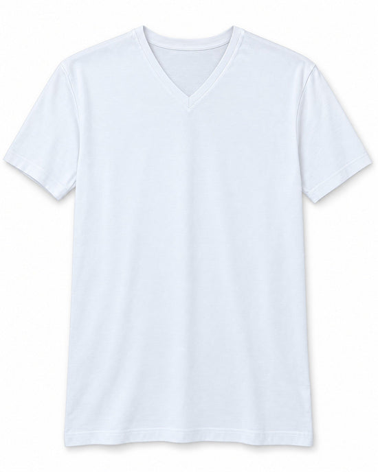 Clean Angle V-Neck Tee in White, front view