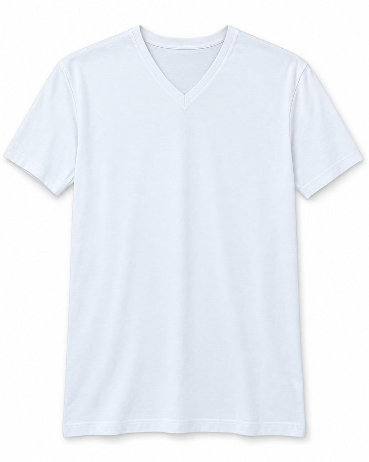 Clean Angle V-Neck Tee in White, front view