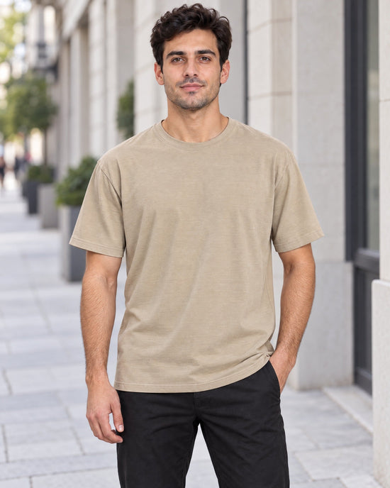 Contour Crew Tee in Beige, lifestyle