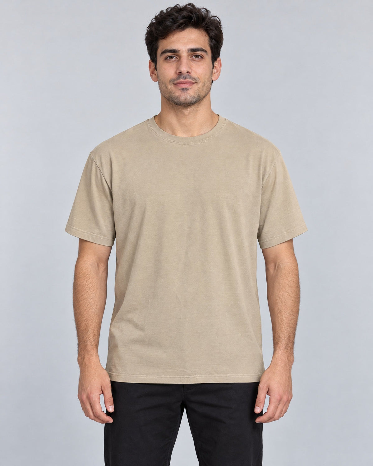 Contour Crew Tee in Beige, on model