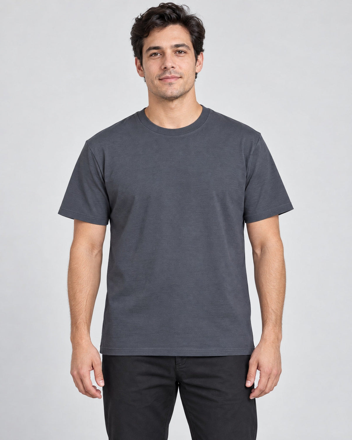 Contour Crew Tee in Charcoal, on model
