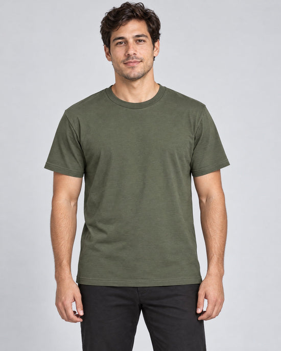 Contour Crew Tee in Olive Green, on model