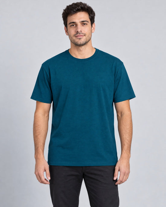 Contour Crew Tee in Teal, on model