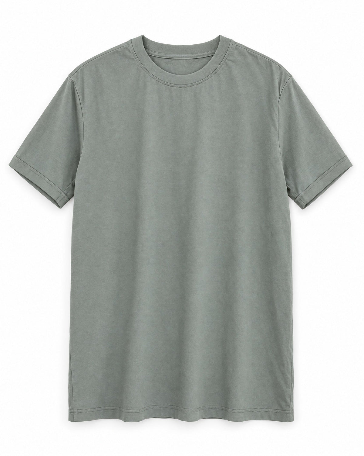 Cuff Frame Crew Tee in Gray Green, front view