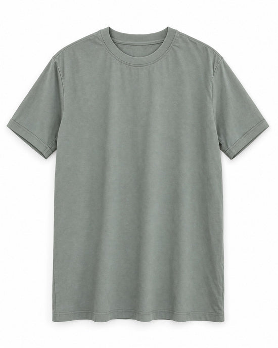 Cuff Frame Crew Tee in Gray Green, front view