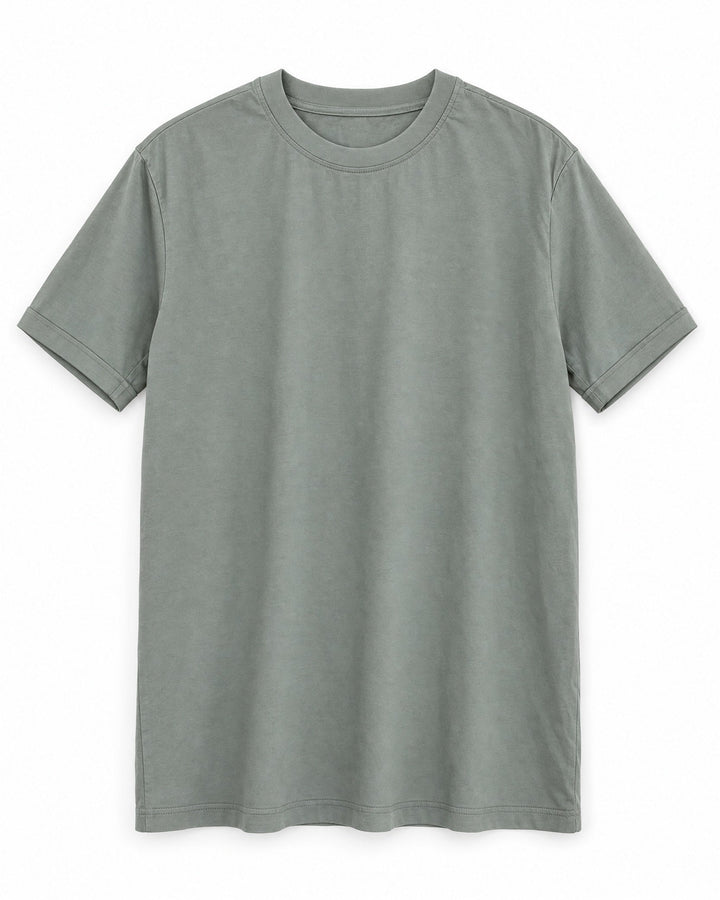 Cuff Frame Crew Tee in Gray Green, front view