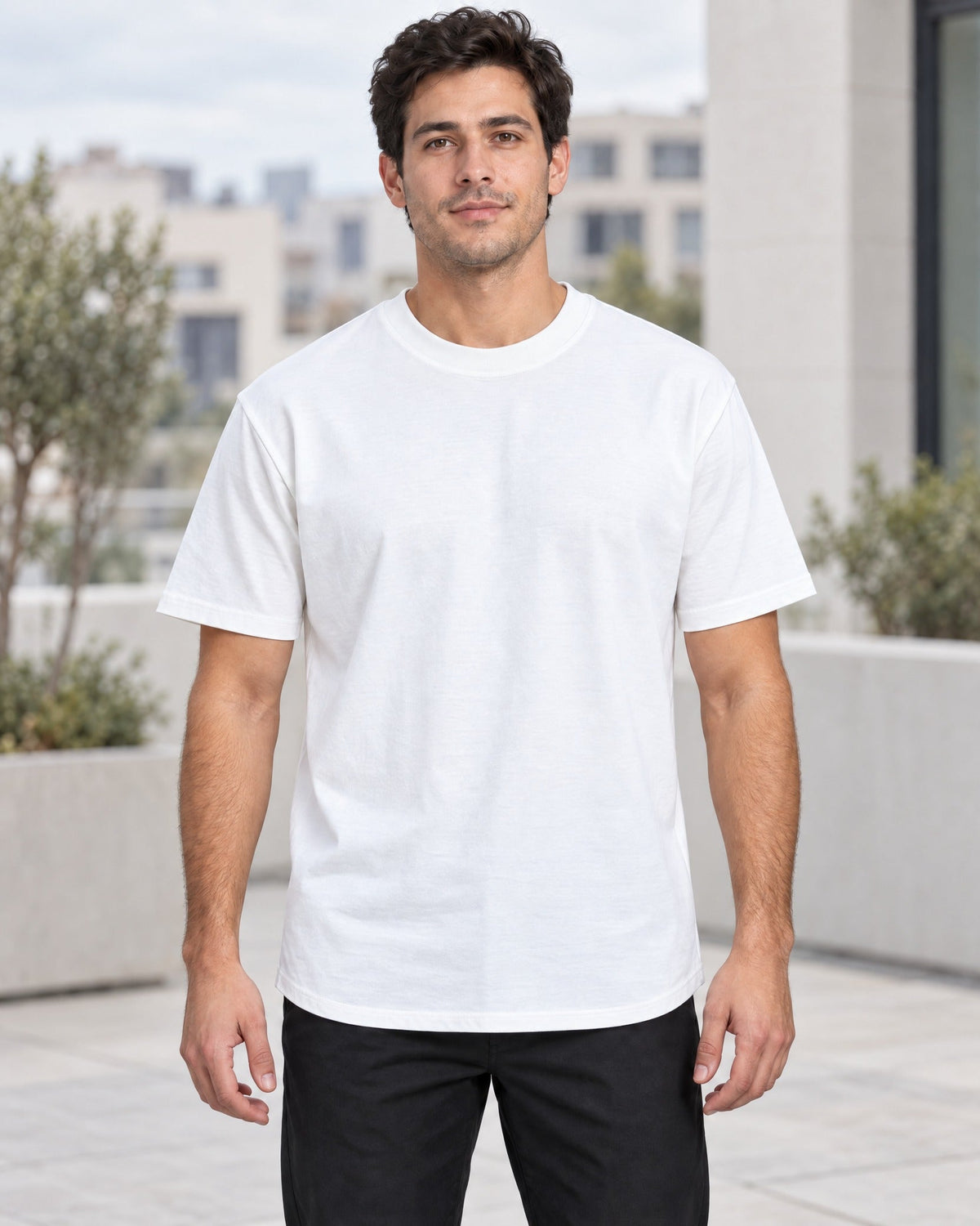 Extended Arc Crew Tee in White, lifestyle