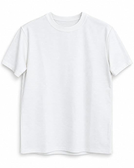 Extended Arc Crew Tee in White, front view