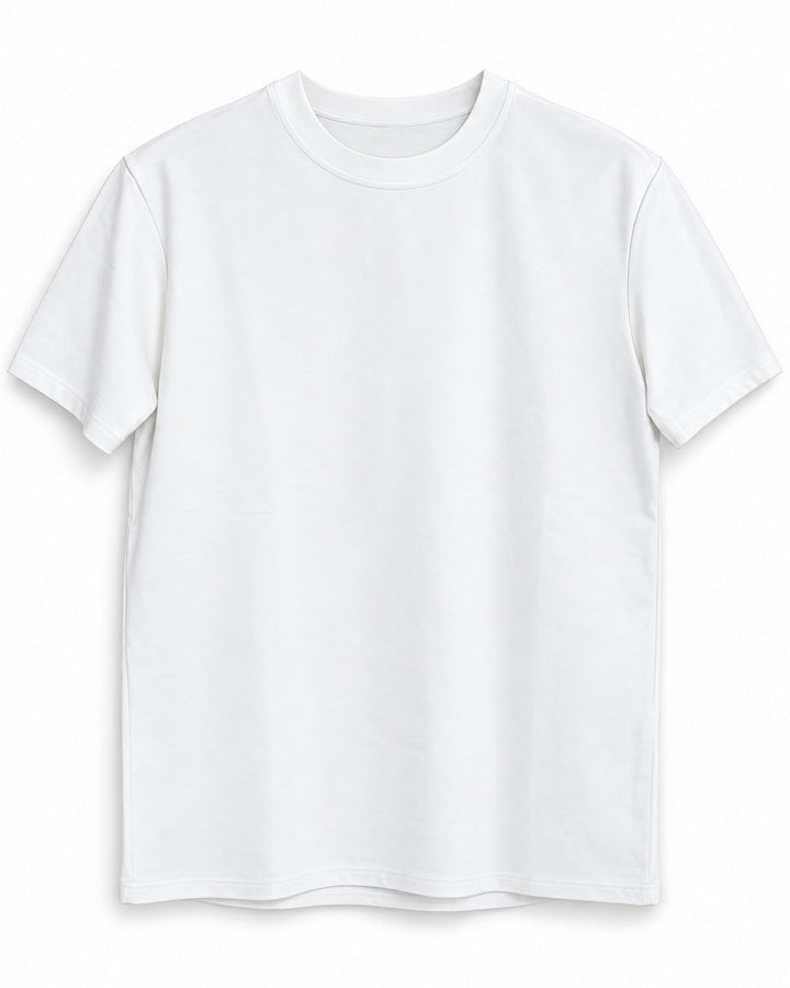 Extended Arc Crew Tee in White, front view