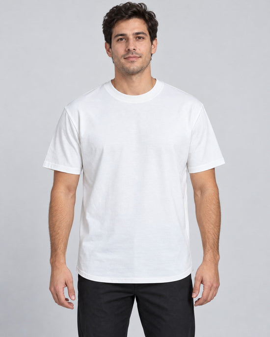 Extended Arc Crew Tee in White, on model