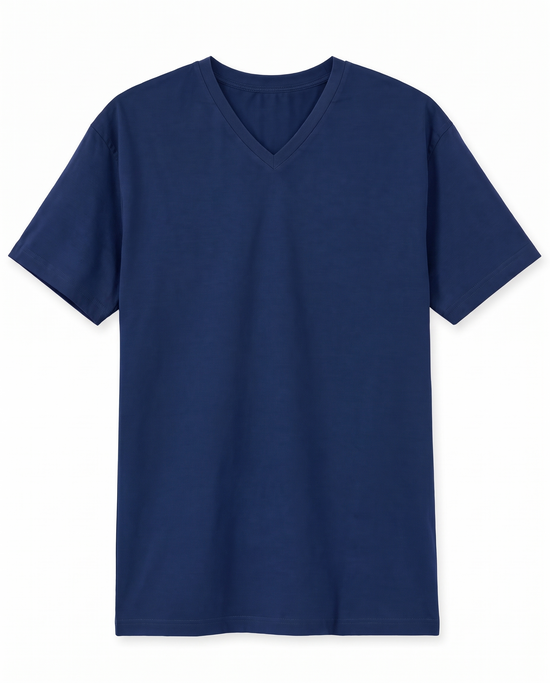 Clean Angle V-Neck Tee in Navy, front view