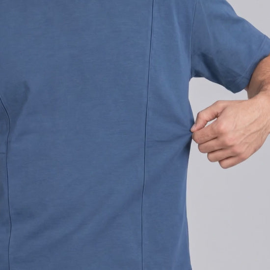 Segment Panel Crew Tee in Blue, fabric stretch close-up video
