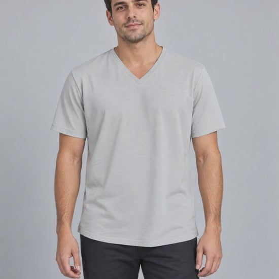 Clean Angle V-Neck Tee in Cream, studio turn video