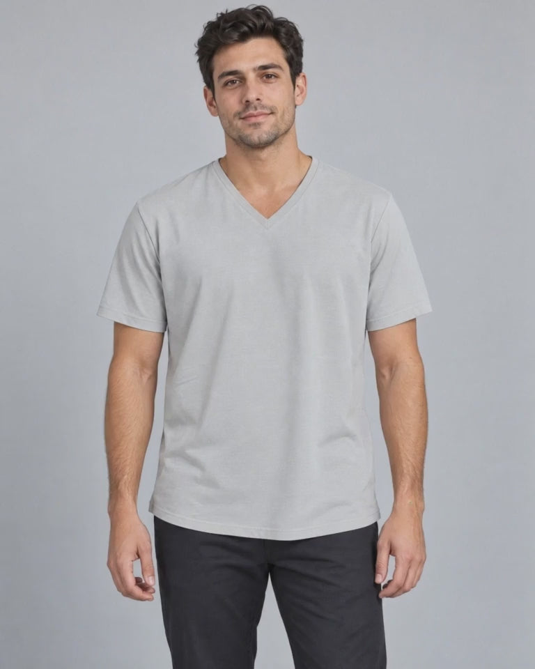 Clean Angle V-Neck Tee in Cream, studio turn video