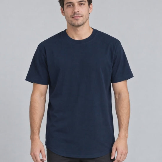 Extended Arc Crew Tee in Navy, studio turn video