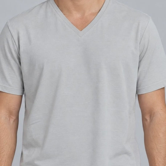 Clean Angle V-Neck Tee in Cream, V-neck collar close-up video