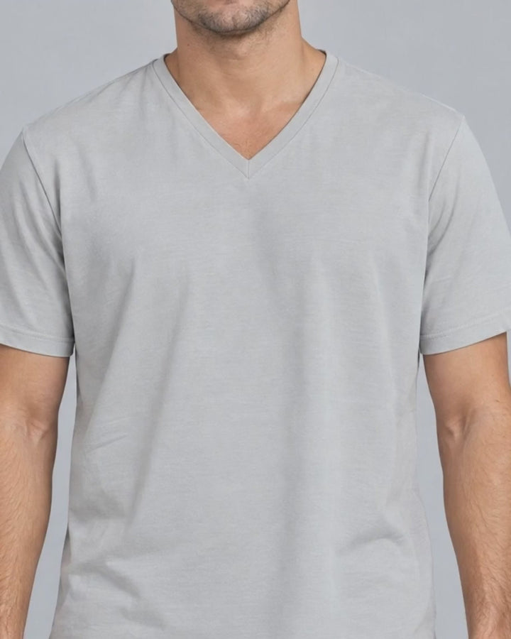 Clean Angle V-Neck Tee in Cream, V-neck collar close-up video