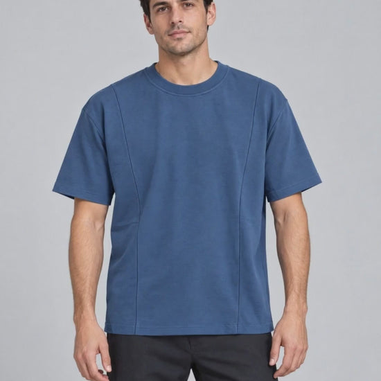 Segment Panel Crew Tee in Blue, studio turn video