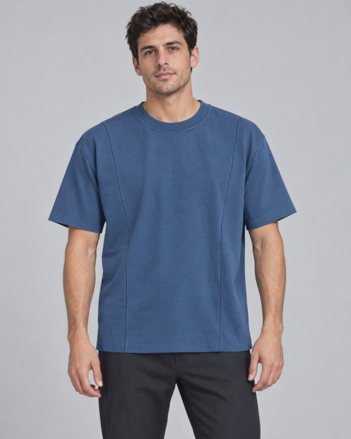 Segment Panel Crew Tee in Blue, studio turn video