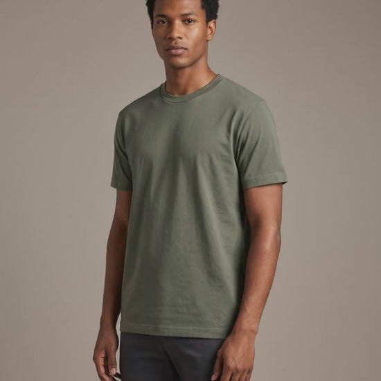 Contour Crew Tee in Olive Green, studio turn video