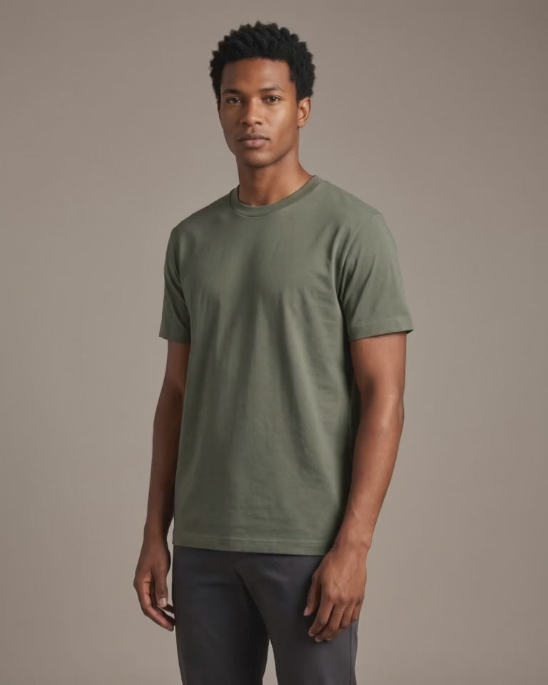 Contour Crew Tee in Olive Green, studio turn video