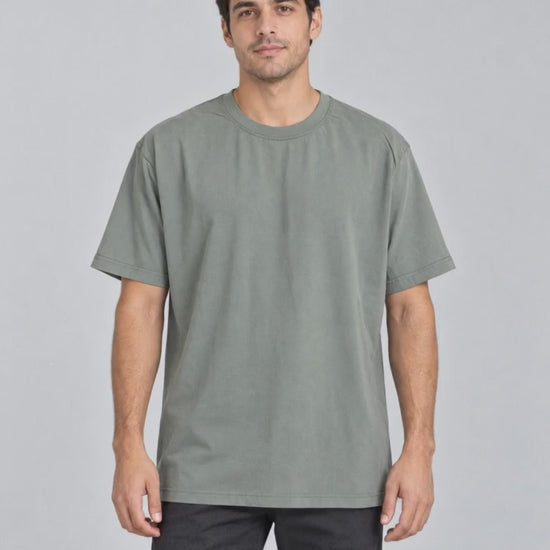 Cuff Frame Crew Tee in Gray Green, studio turn video