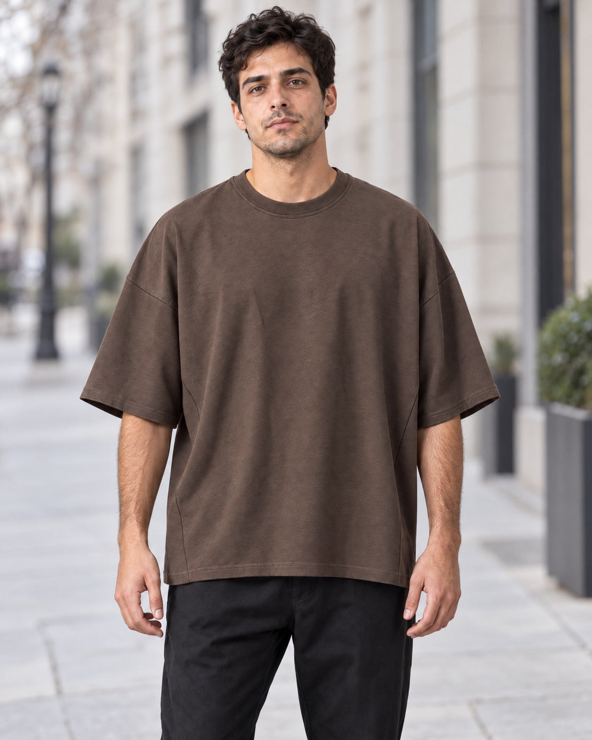 Segment Panel Crew Tee in Brown, lifestyle