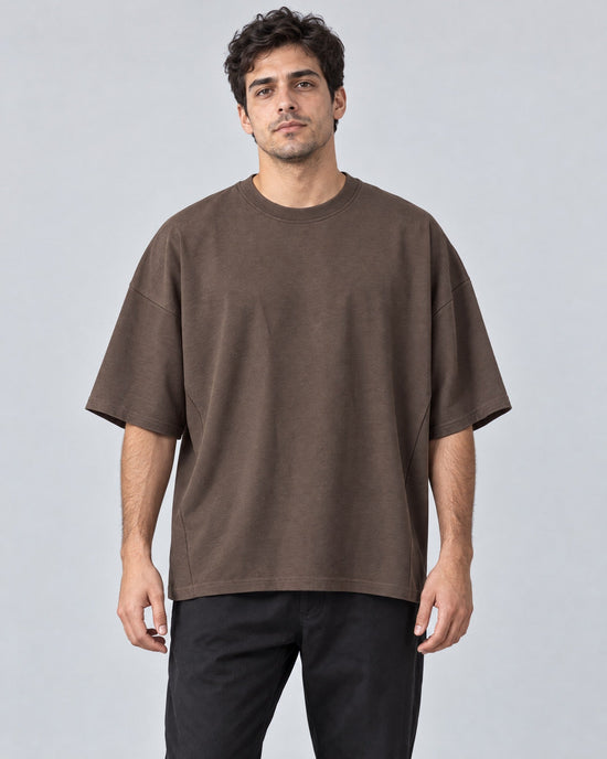 Segment Panel Crew Tee in Brown, on model