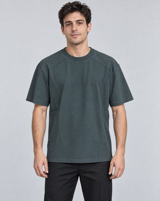 Segment Panel Crew Tee in Charcoal, on model
