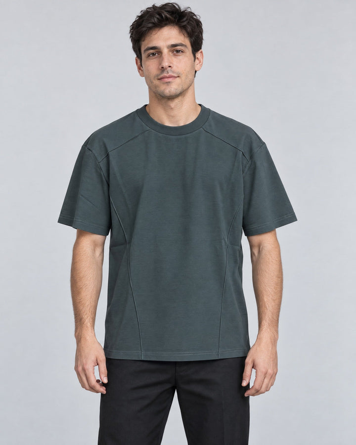Segment Panel Crew Tee in Charcoal, on model